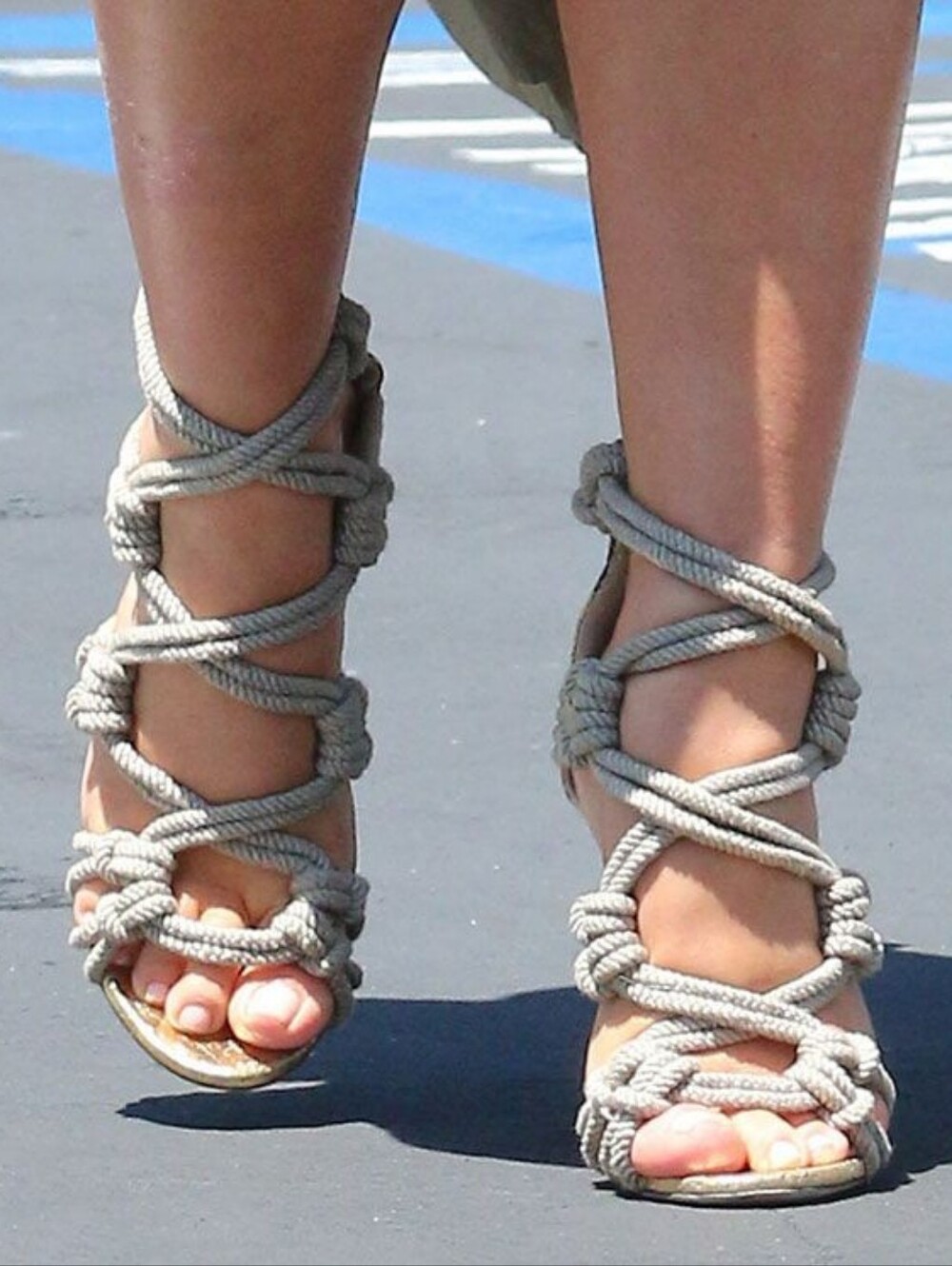 Jimmy Choo Kalmar Rope Knot Elaphe Snake Taupe Gold Gladiator Sandal Heel EU38 - Picture 1 of 9